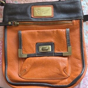 Sharif Black and Orange Leather Crossbody Bag